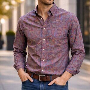 Alan Flusser Shirt Mens Large Mardi-Gras Paisley Long Sleeves (46in Chest)
